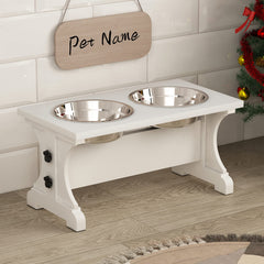 Piskyet Farmhouse dog bowls stand white elevates feeding for neck comfort.
