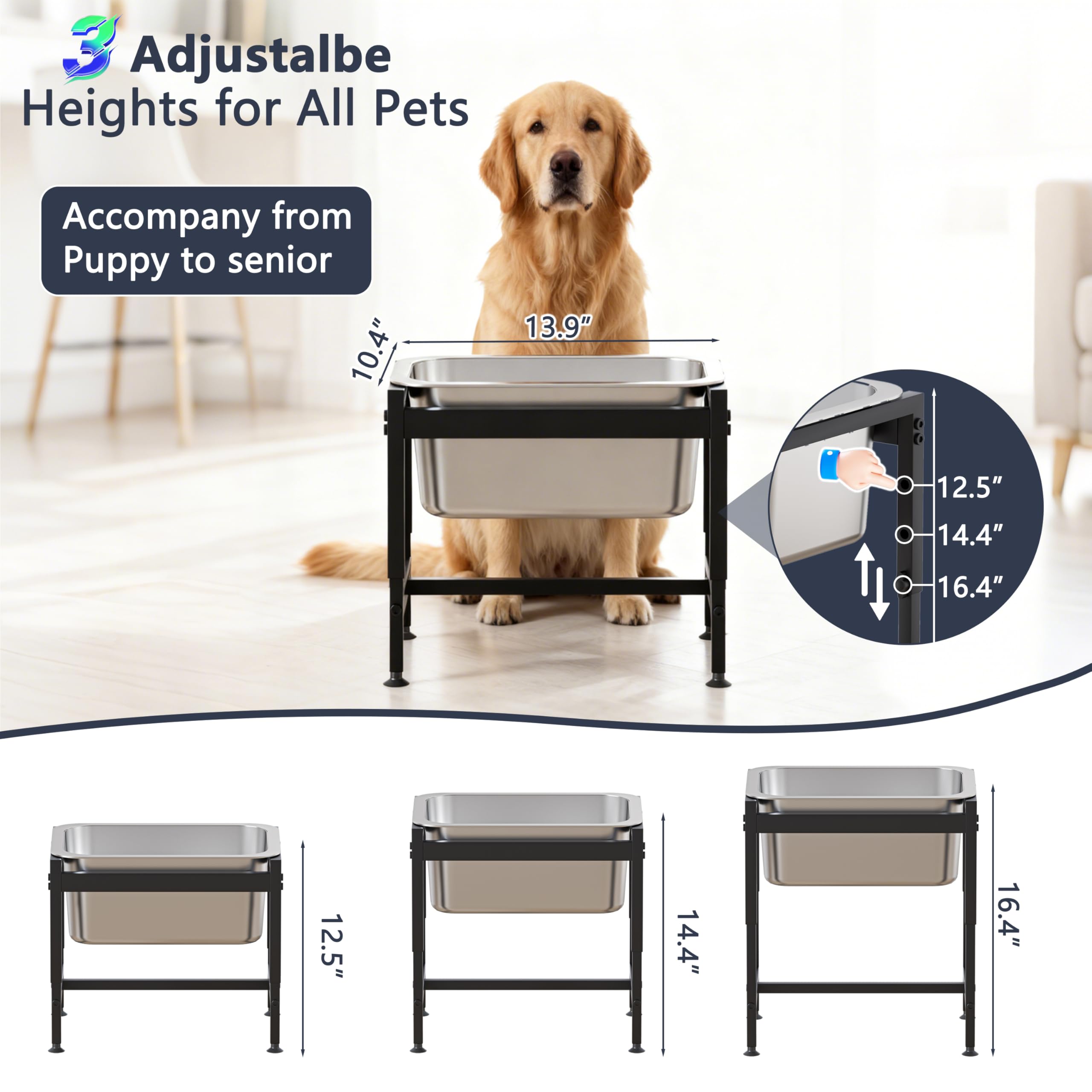 Piskyet height-adjustment legs allow versatile sizing for dogs of all sizes.