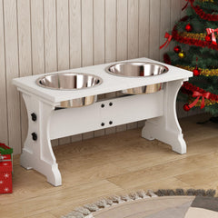 Piskyet wooden dog bowl stand assembly shows quick setup.