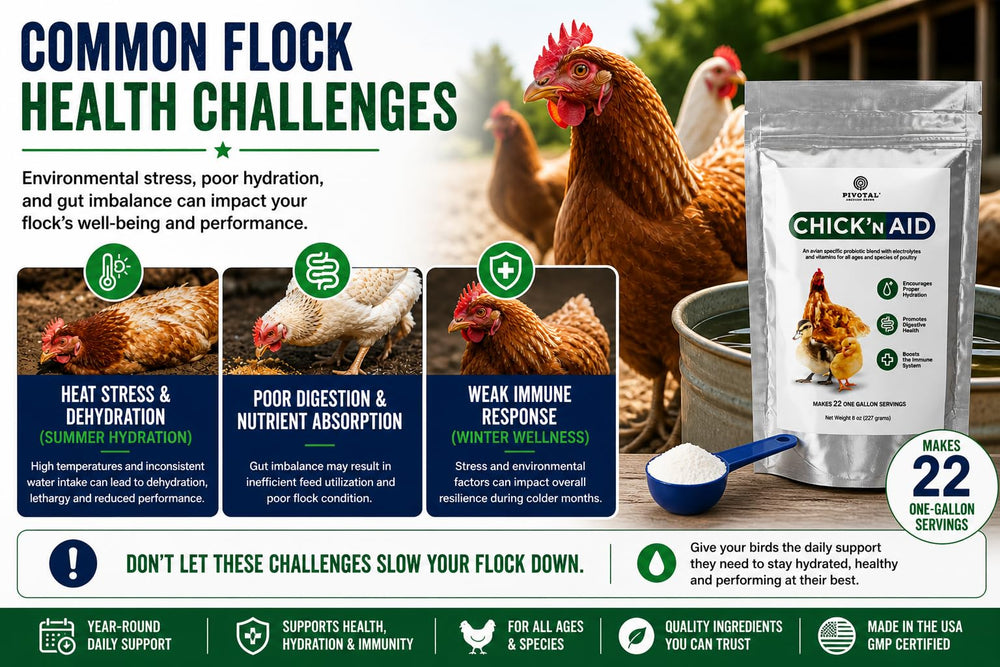 Pivotal Chick’n Aid water-dosing illustration emphasizes electrolyte balance.