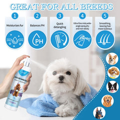 Pjordo leave-in conditioner application on silky, manageable dog coat.