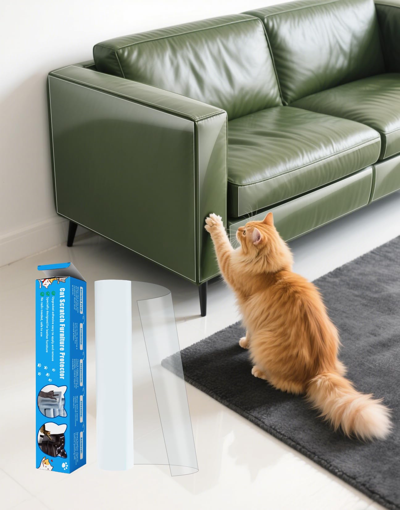 PJT cat-scratch-protector on clear-couch surface provides discreet protection from claws.