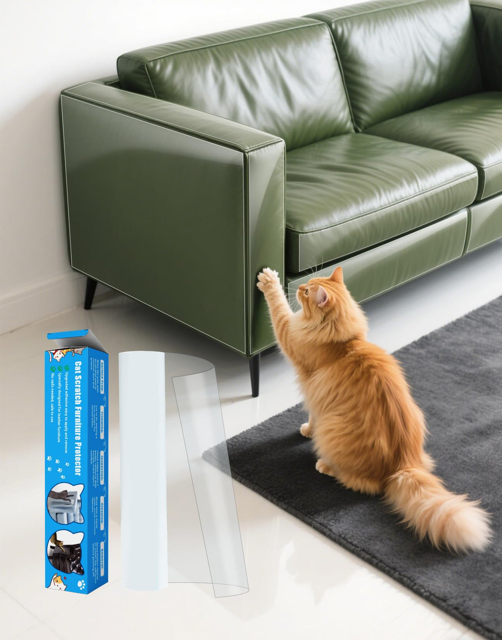 PJT cat-scratch-protector on clear-couch surface provides discreet protection from claws.