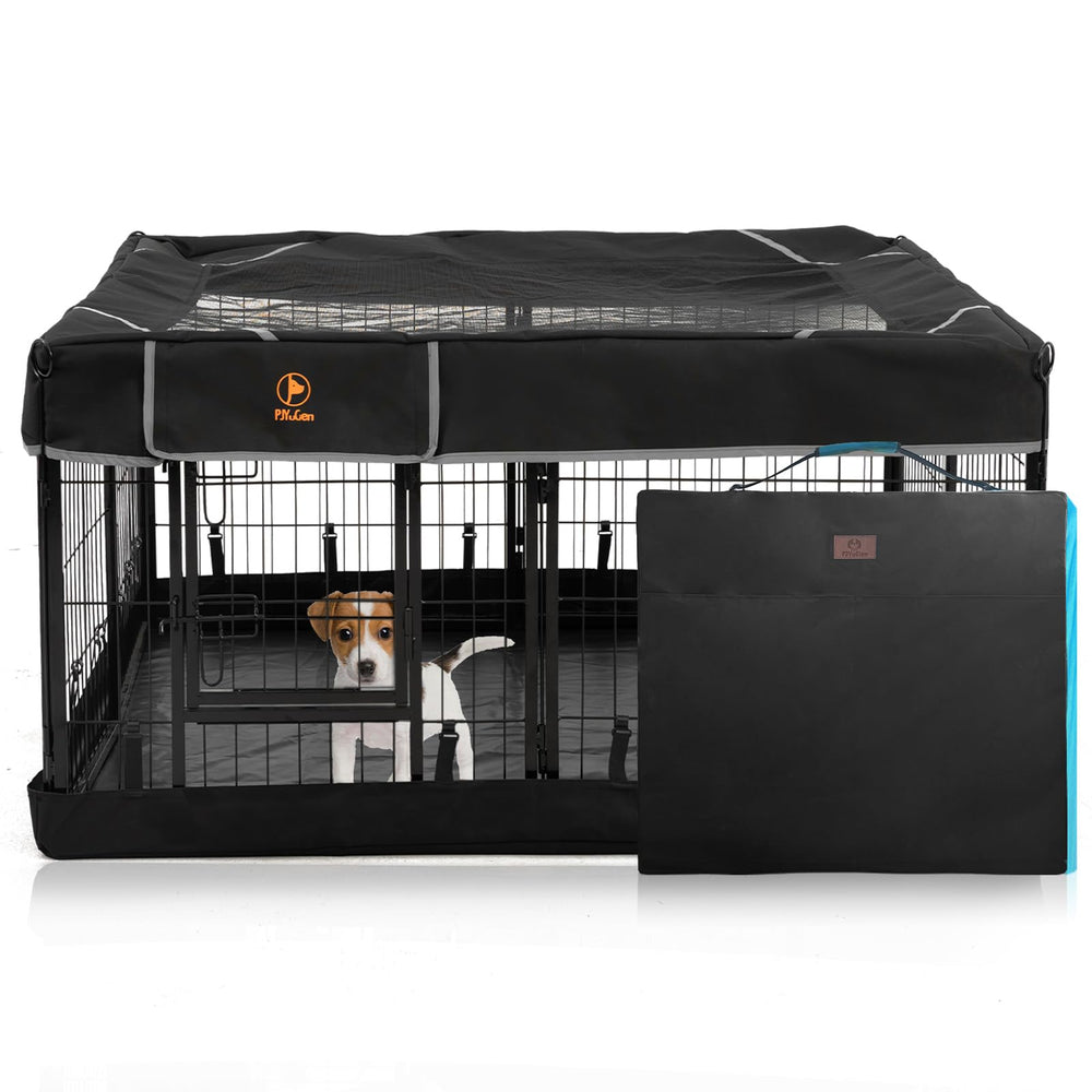 PJYuCien dog playpen with square bottom for stable outdoor setup.