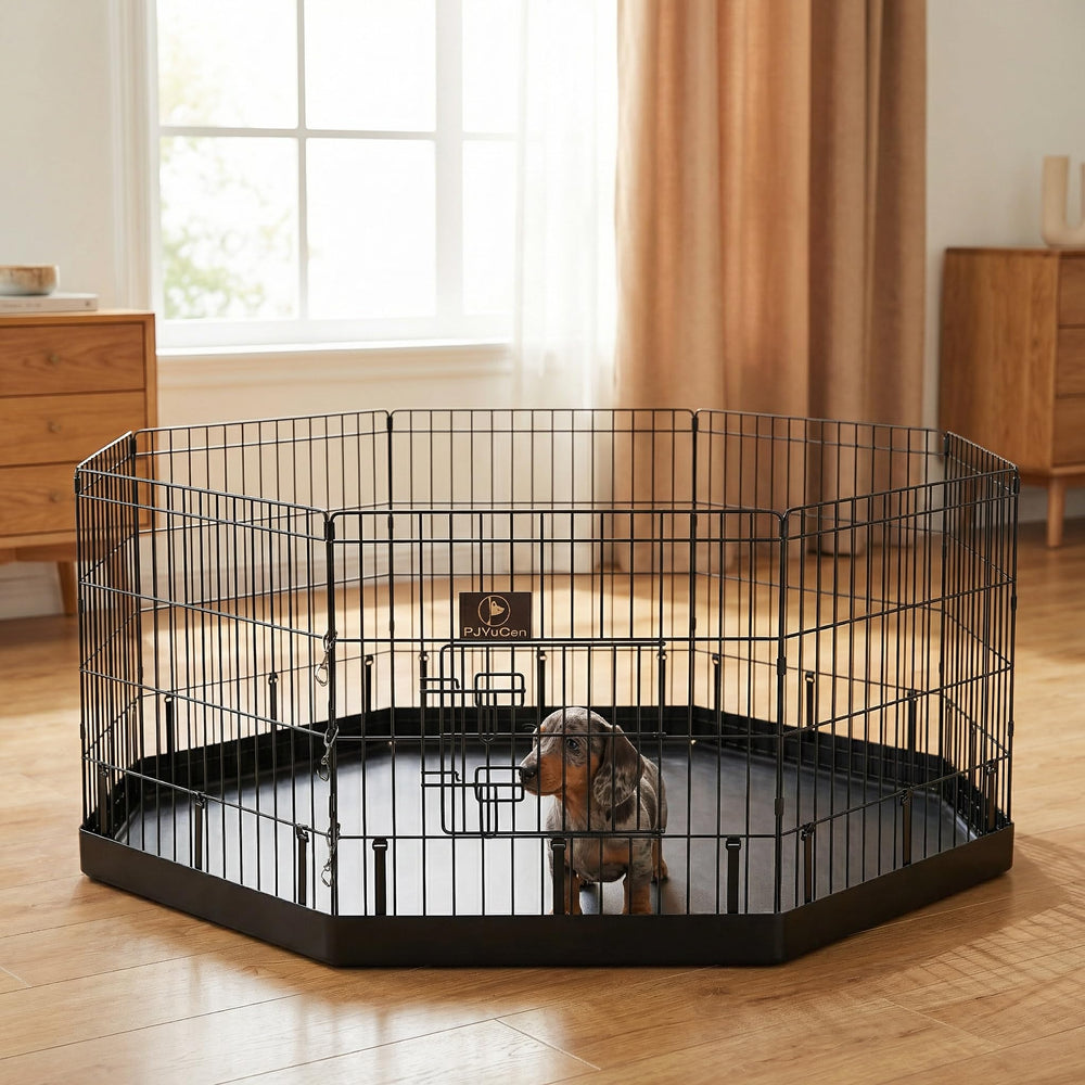 PJYuCien puppy training with eight panel playpen