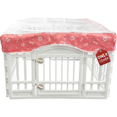PJYuCien dog playpen top cover in pink paw provides airflow and sun protection for pets.