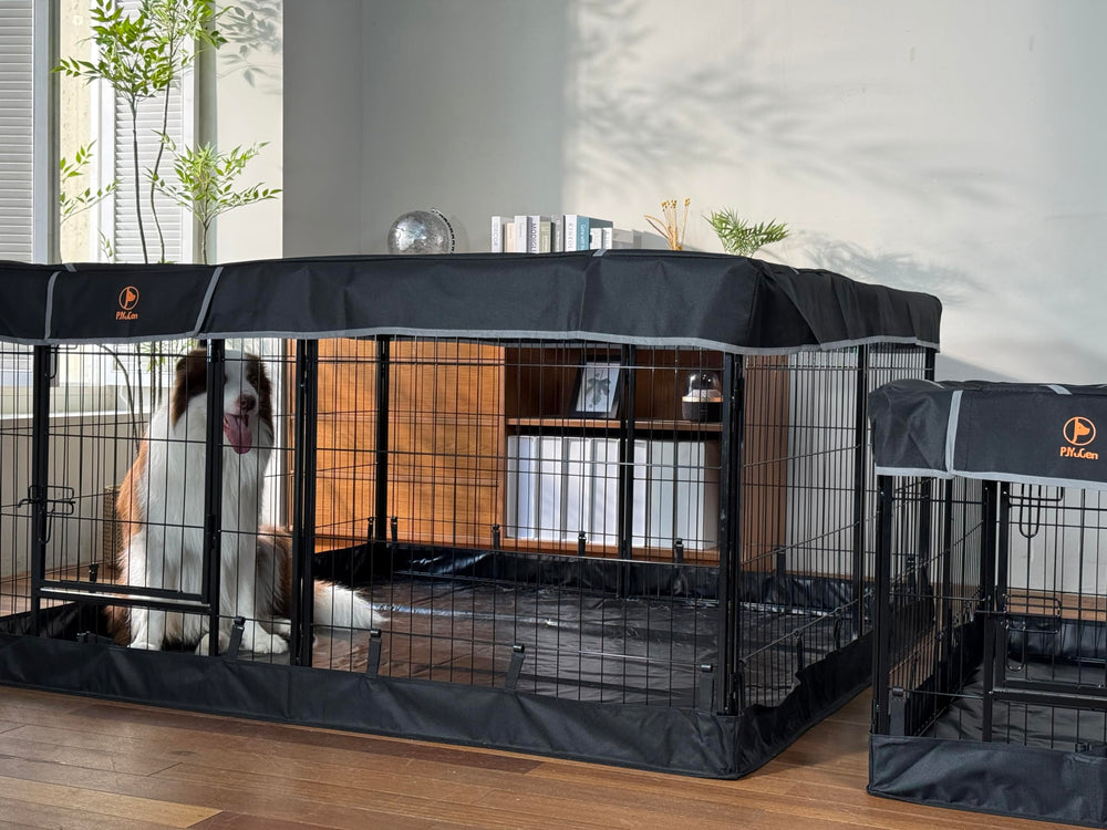 PJYuCien eight-panel playpen assembly shows versatile layout options for space.