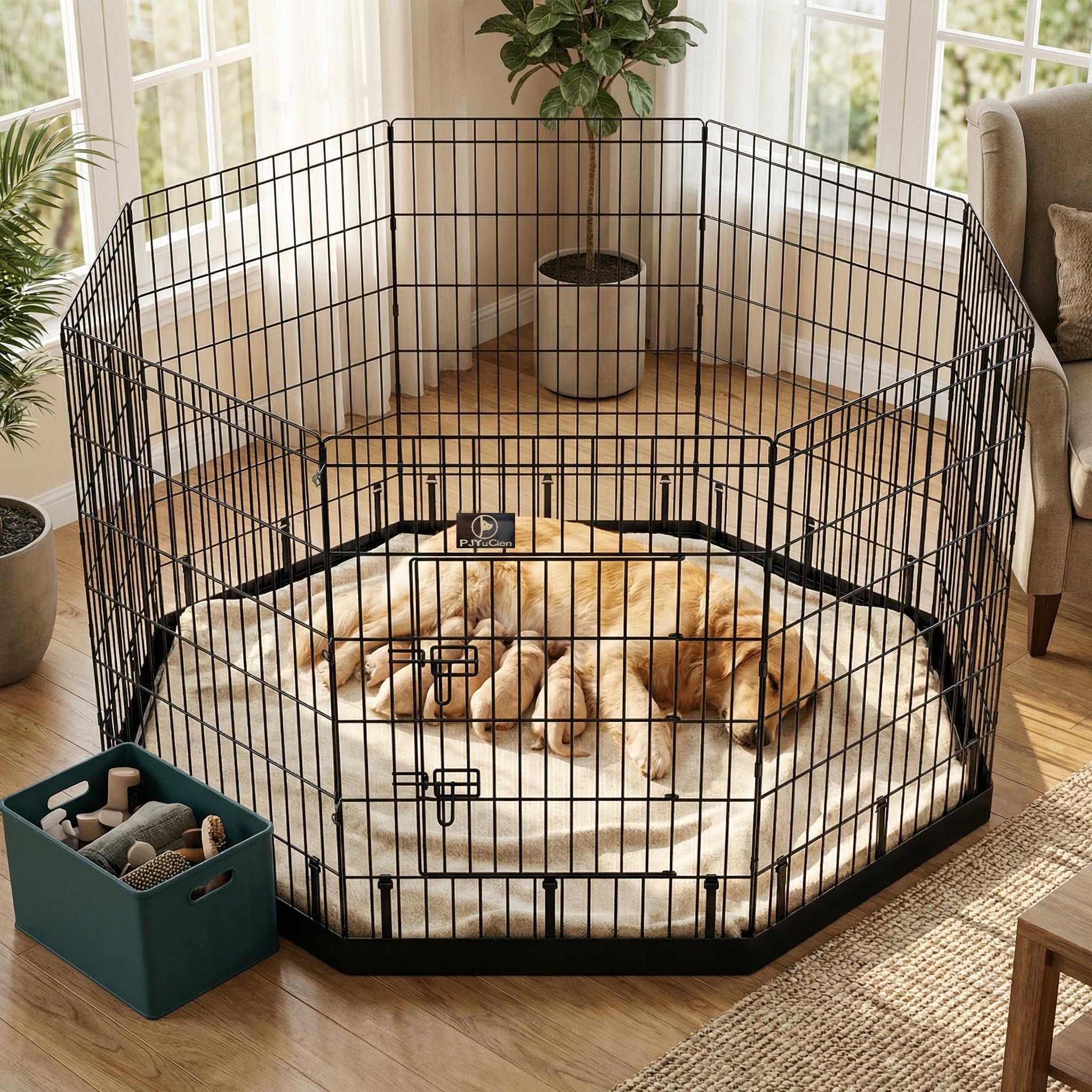 PJYuCien dog playpen easy-clean design with removable bottom pad