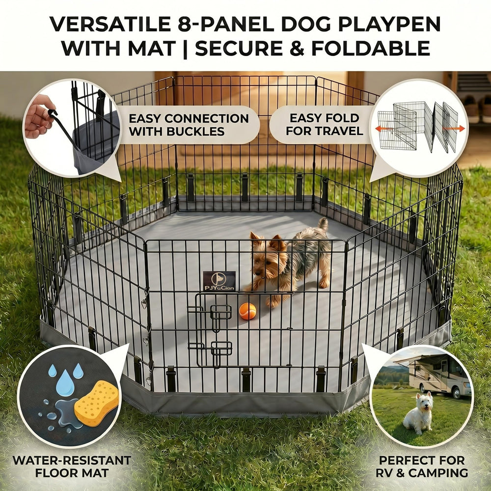 PJYuCien folded dog playpen compact for travel and storage.