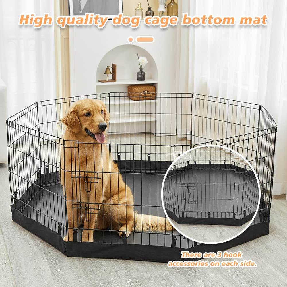 Elastic hook fittings on each side secure the pad to the playpen.
