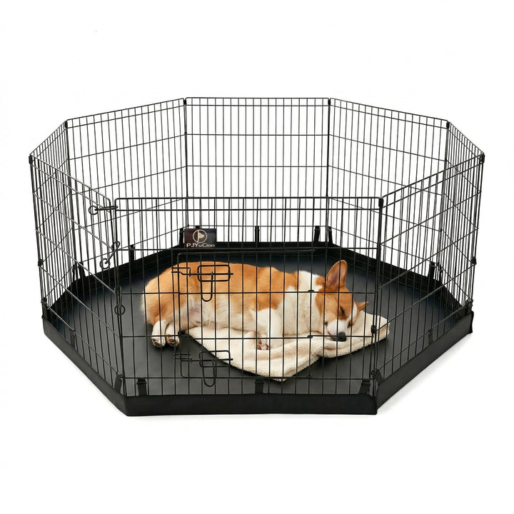 PJYuCien dog playpen bottom pad assembly for secure, spill-free setup at home.