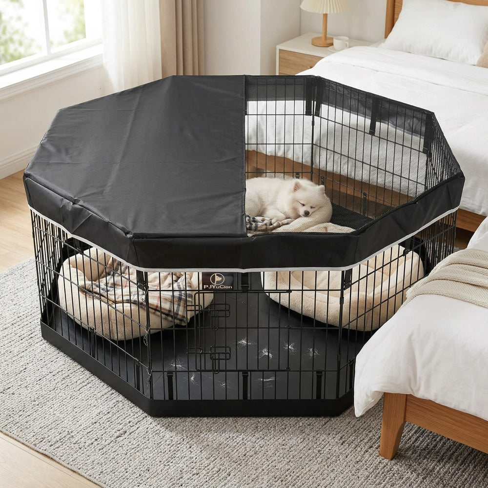PJYuCien dog playpen easy-clean bottom pad simplifies mess cleanup