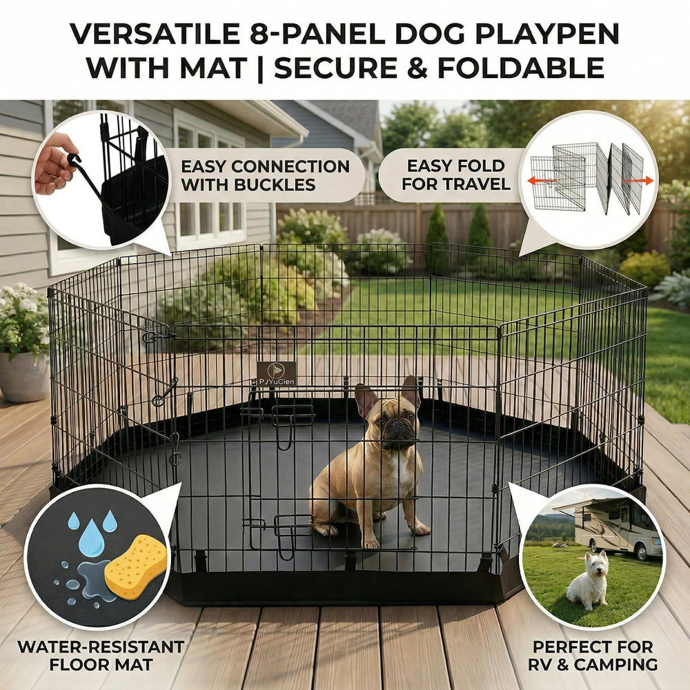 PJYuCien dog playpen folding design enables quick setup and portability.