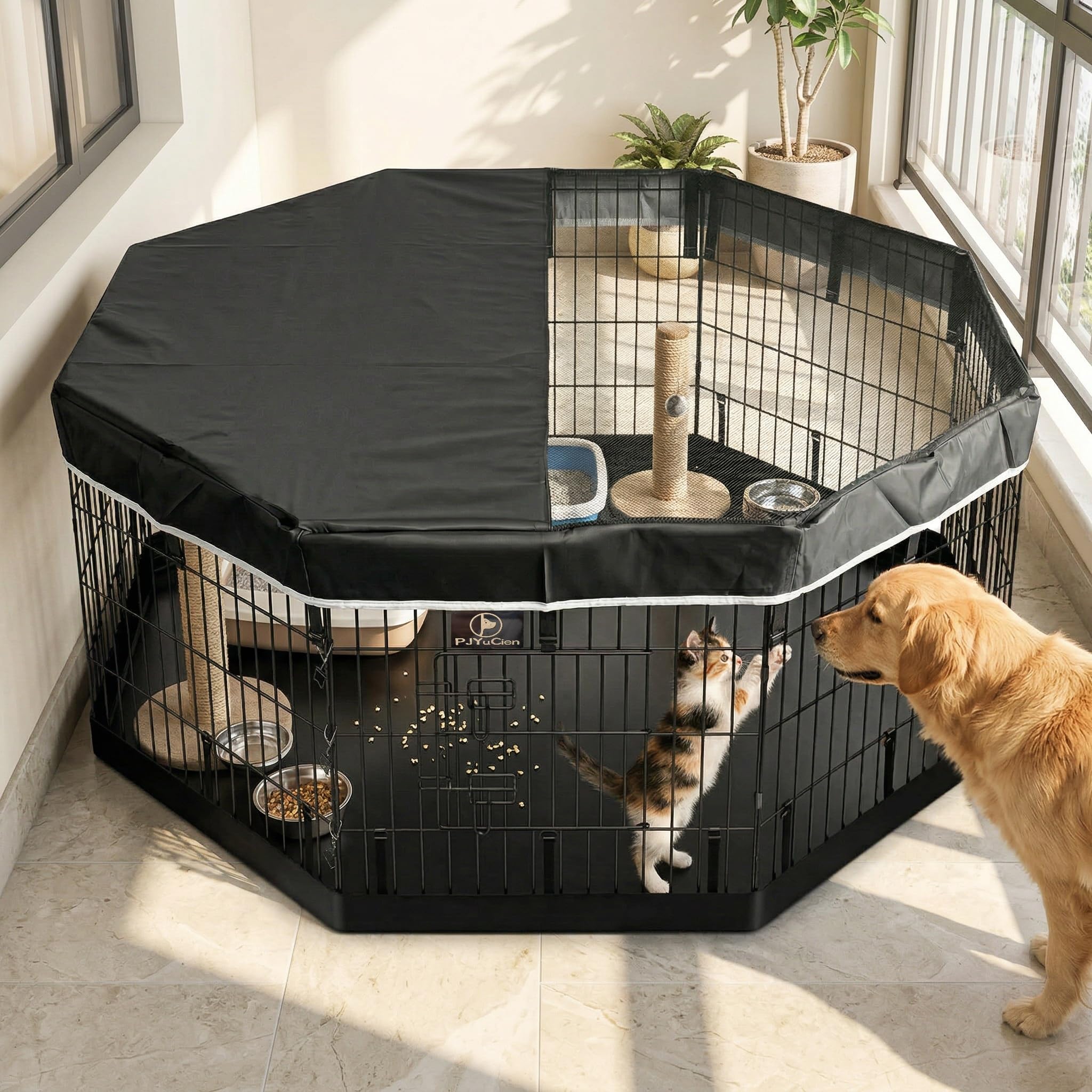 PJYuCien dog playpen portable design folds flat for storage