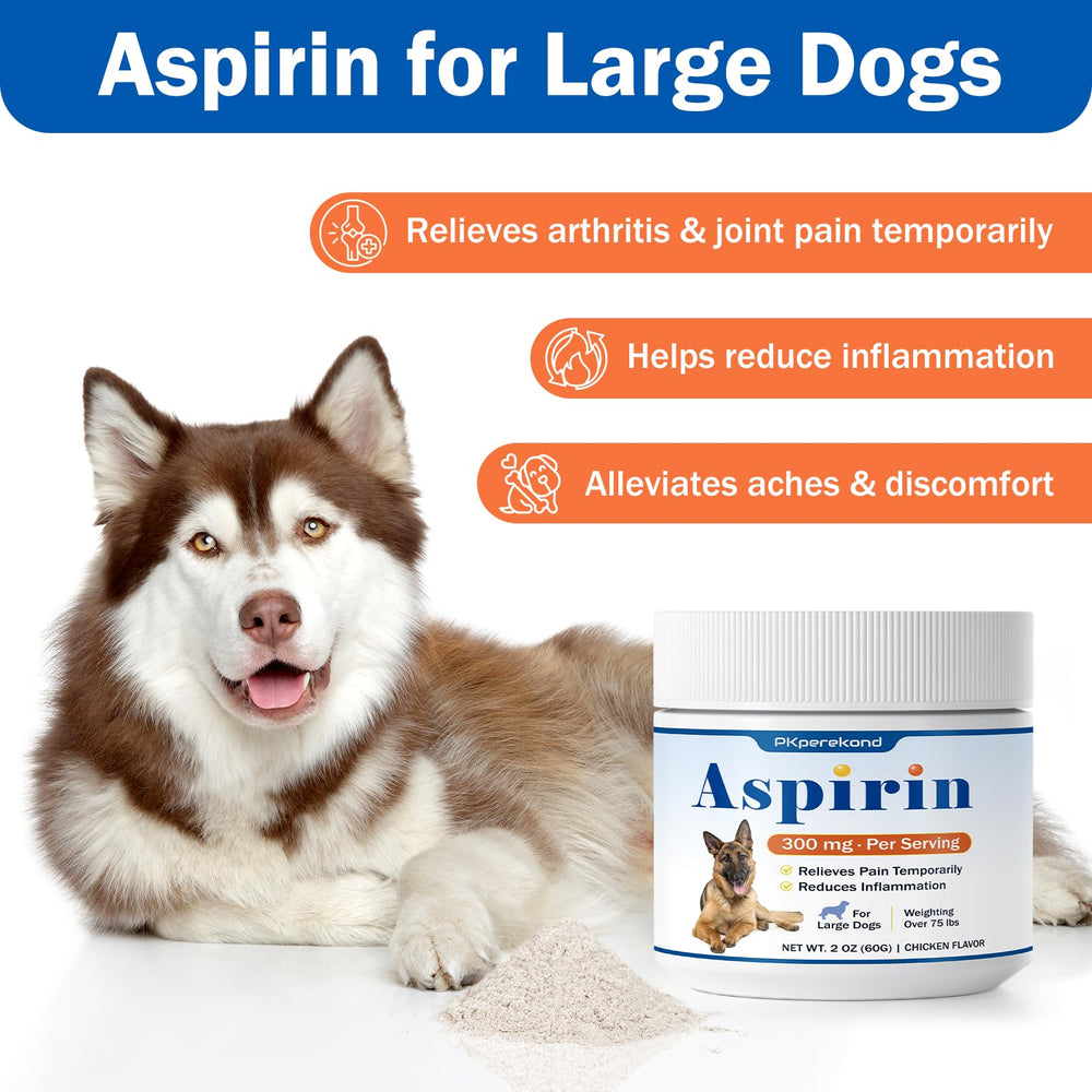 PKperekond aspirin powder scoop shows precise dosing for large dogs.