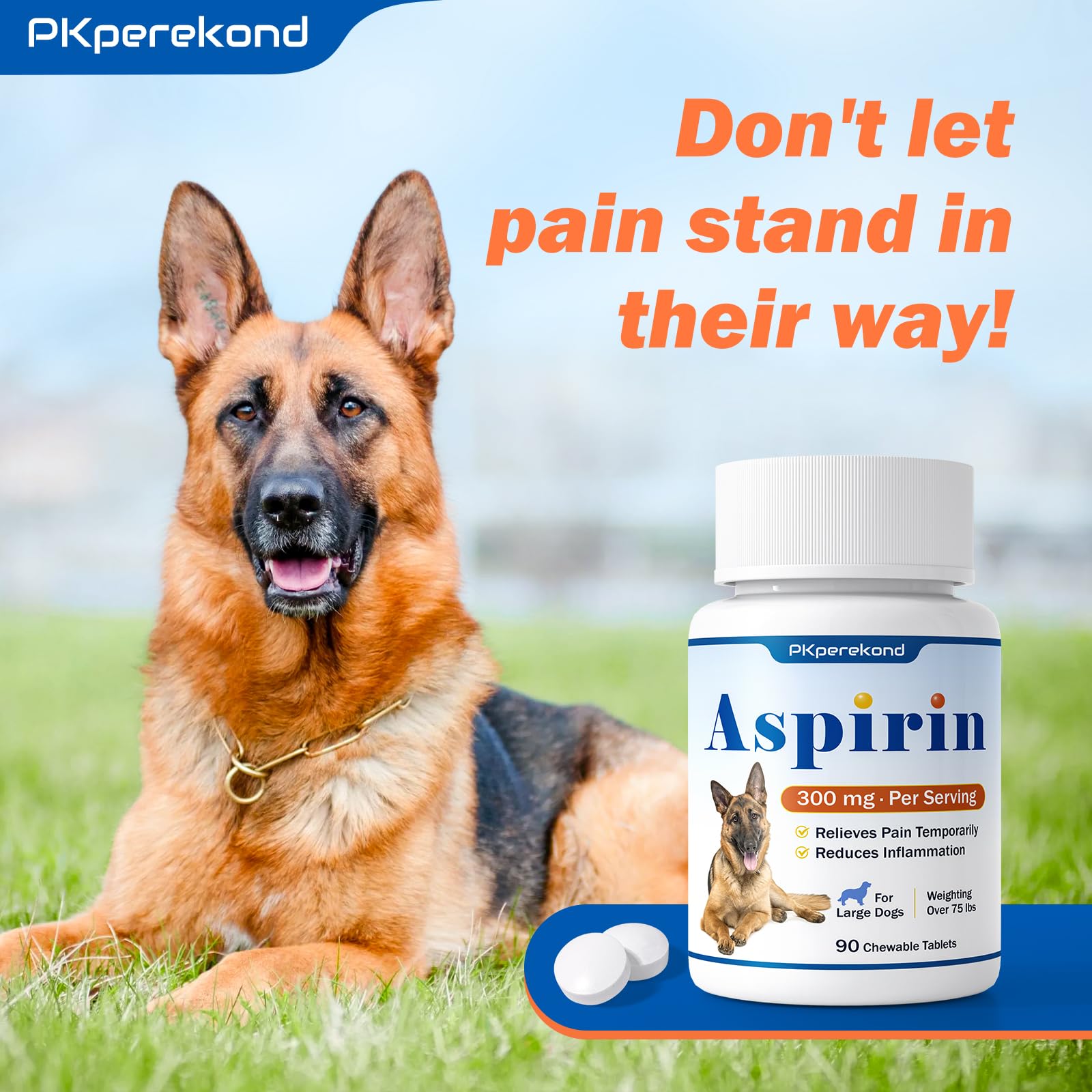 PKperekond dog-walk comfort with aspirin tablets.