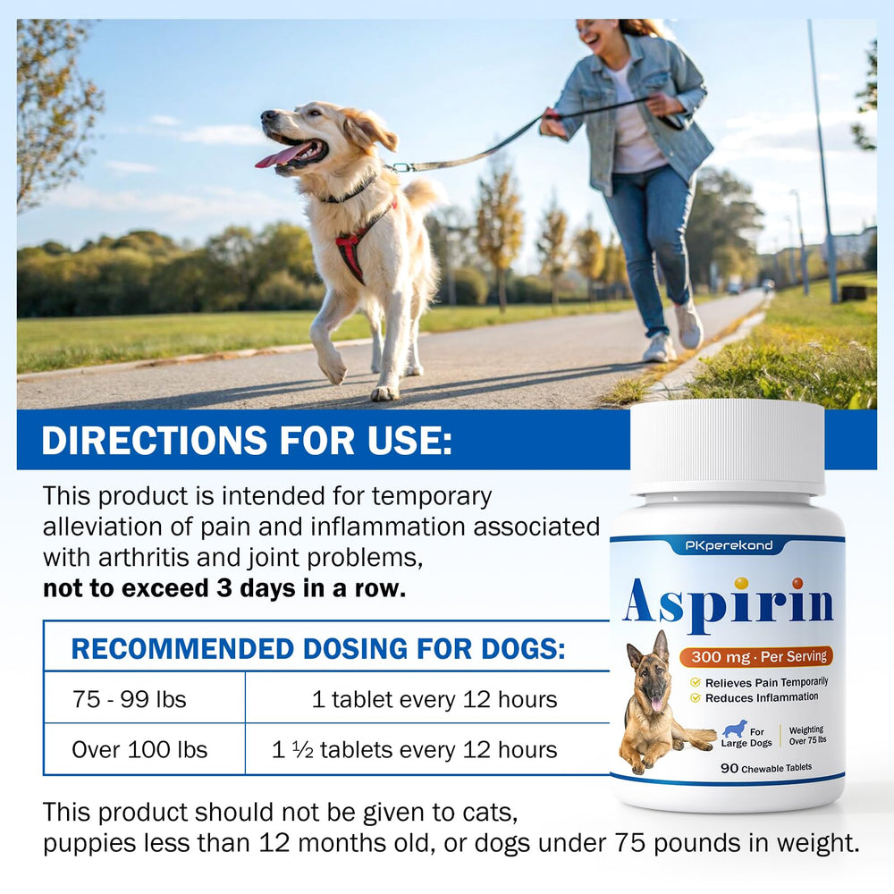PKperekond tummy-friendly dog aspirin bottle close-up.