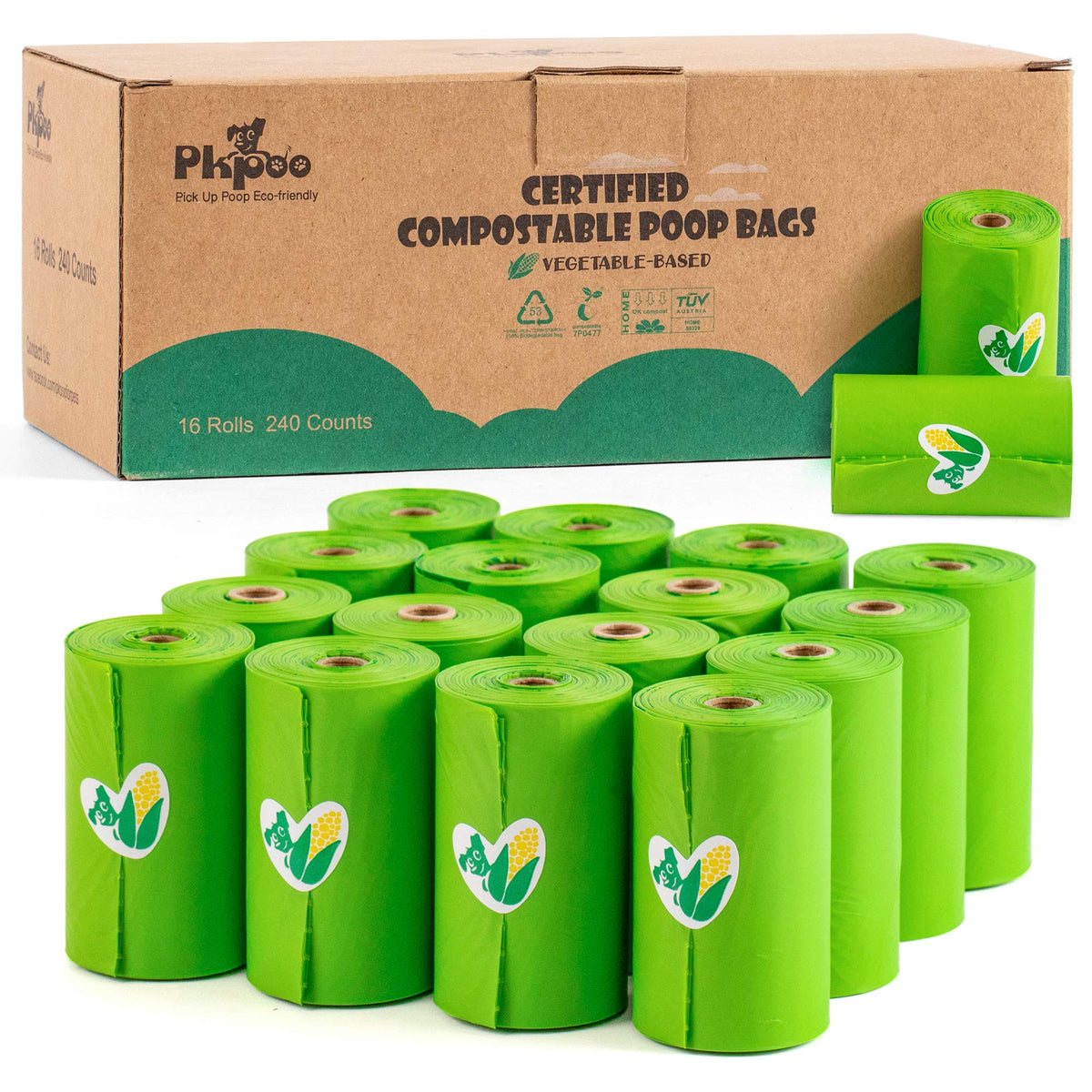 Pkpoo compostable dog bags in recyclable packaging