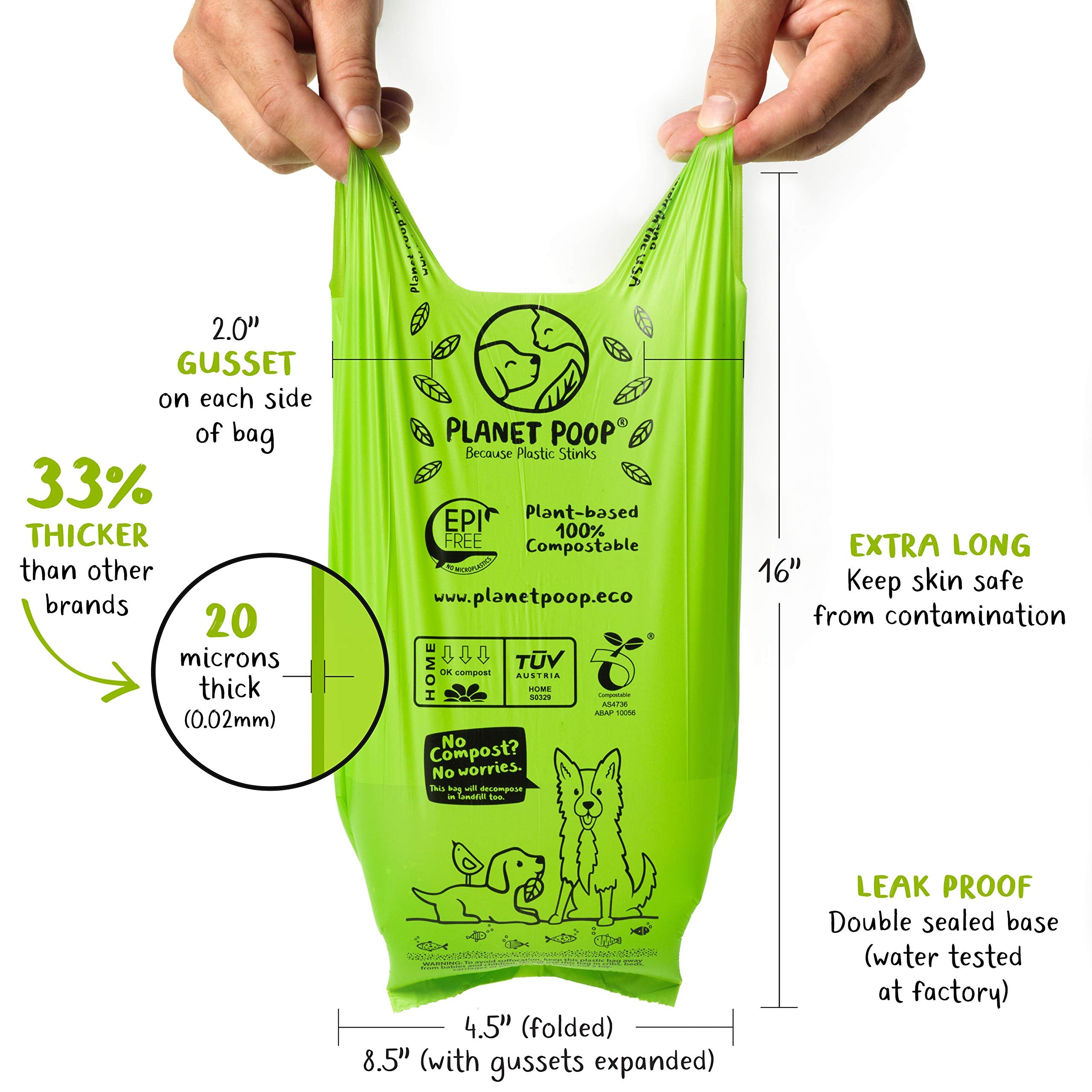 PLANET POOP plastic-free plant-based waste bags suitable for cats and dogs.