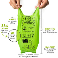 PLANET POOP plastic-free plant-based waste bags suitable for cats and dogs.