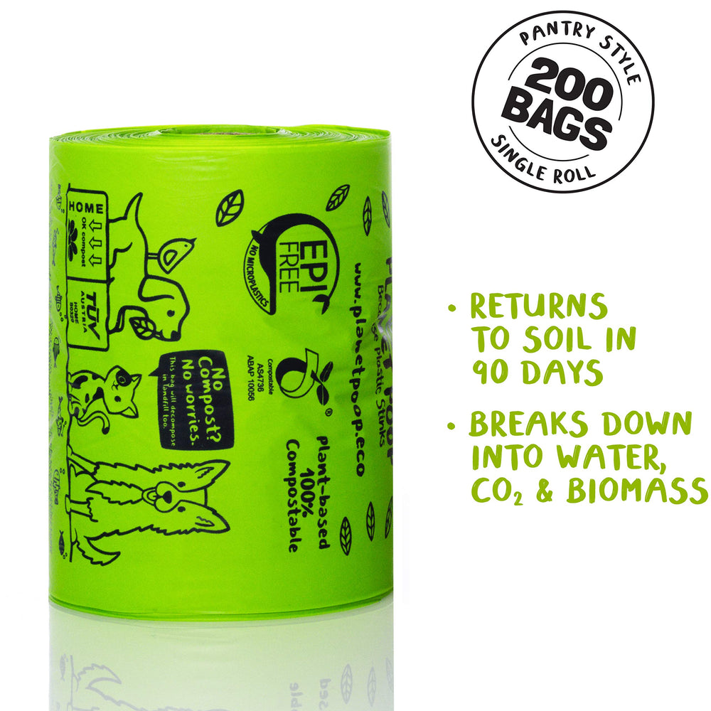 Planet Poop biodegradable compostable bags on a compact roll