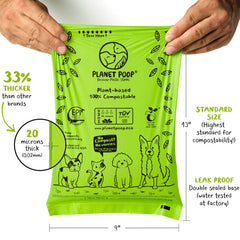 PLANET POOP compostable bags certified to ASTM D6400 and EN 13432
