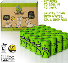 PLANET POOP compostable dog bags, vegetable-based, enable eco-friendly waste disposal.