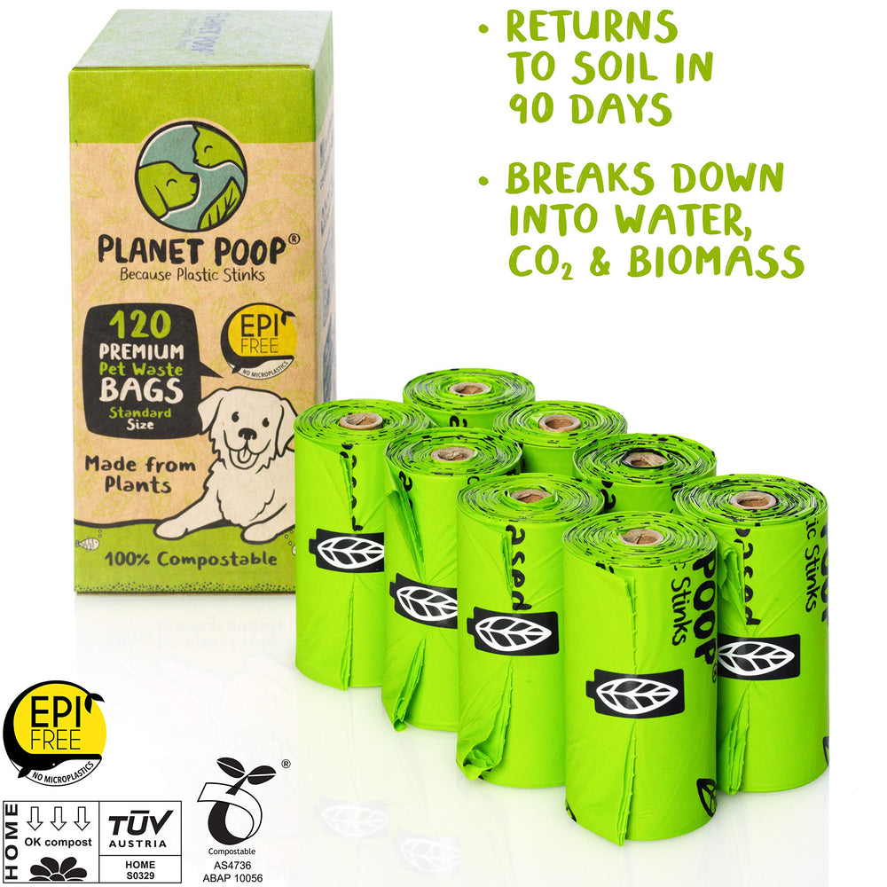 PLANET POOP 20 micron thick leakproof bags for mess-free pickups