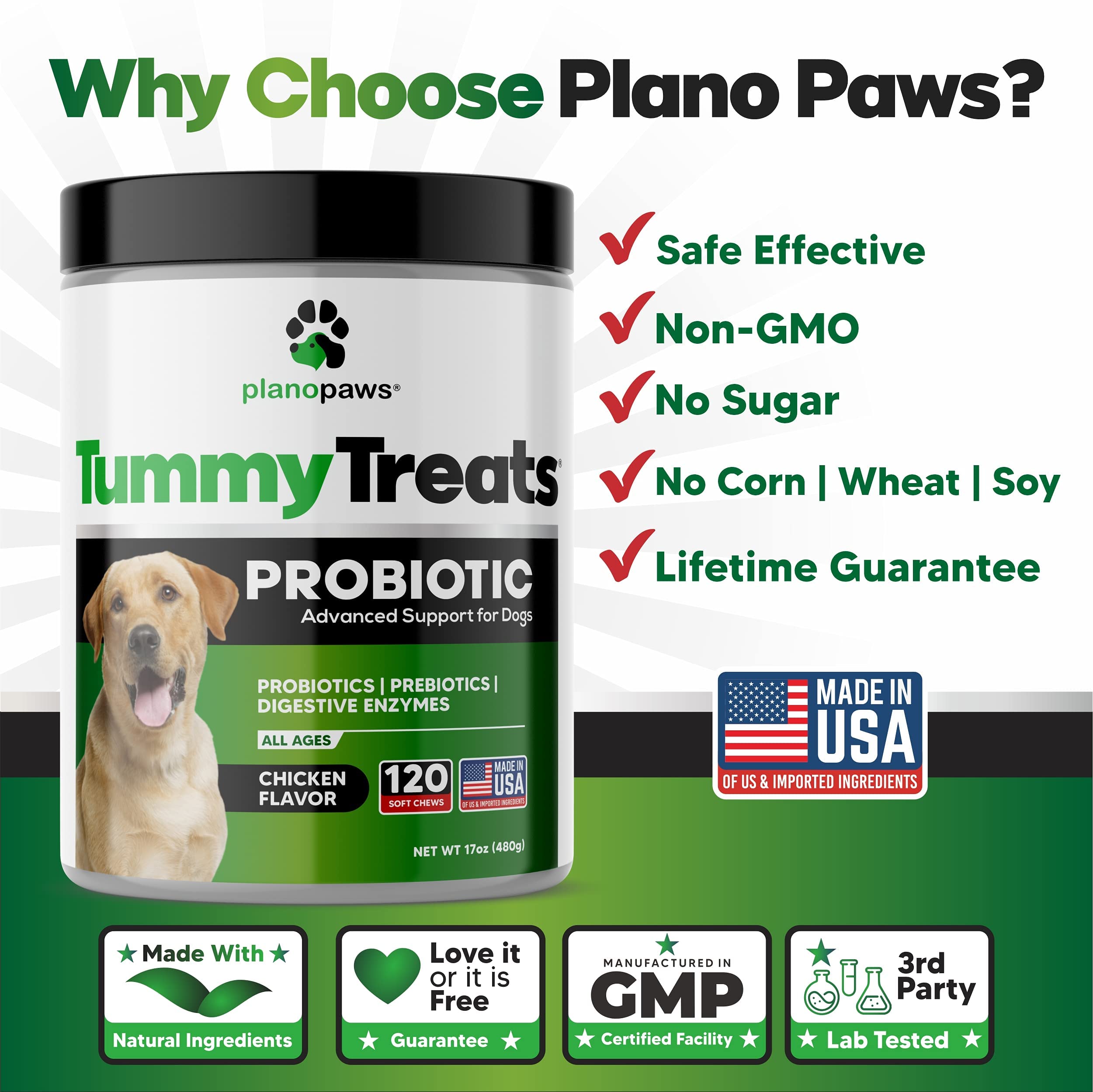 Planopaws allergy relief chews for dogs highlighting probiotic blend for itchy skin
