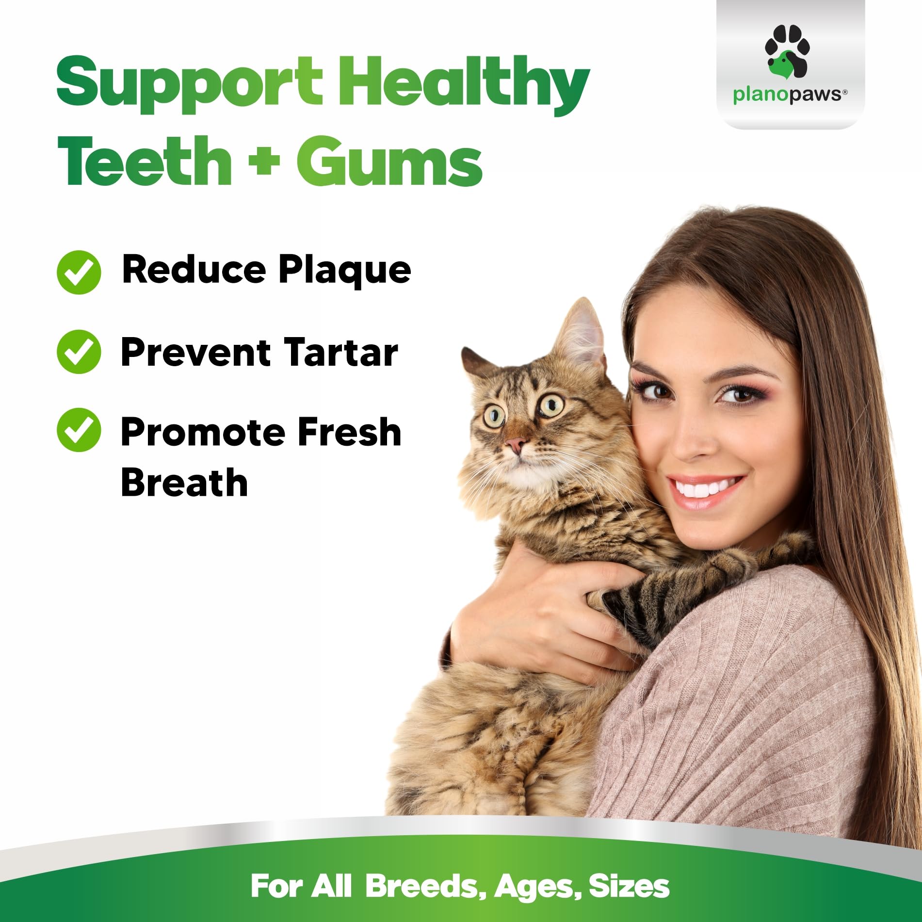 Planopaws Cat Dental Care Powder sprinkled on food reduces plaque buildup