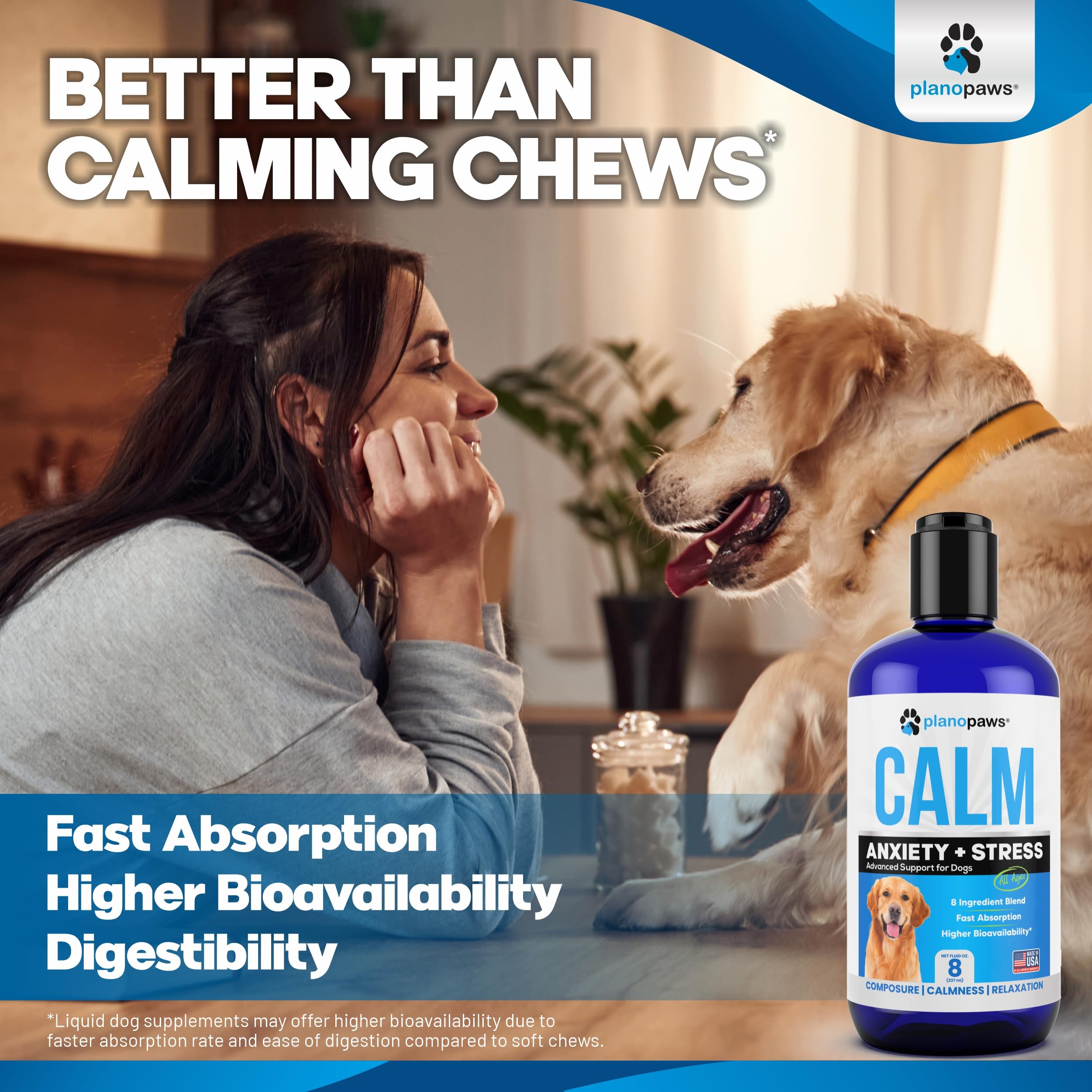 Planopaws liquid drops added to dog food for convenient dosing