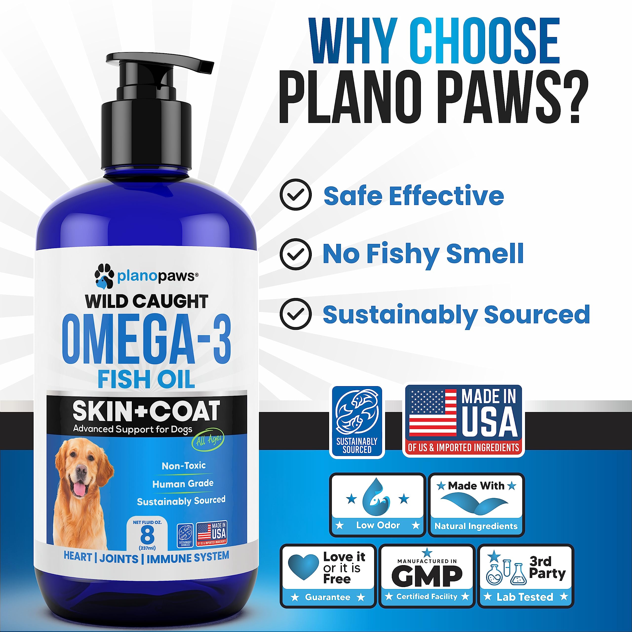 Plano Paws dog coat shine close-up shows healthier fur.