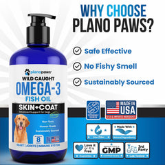 Plano Paws dog coat shine close-up shows healthier fur.