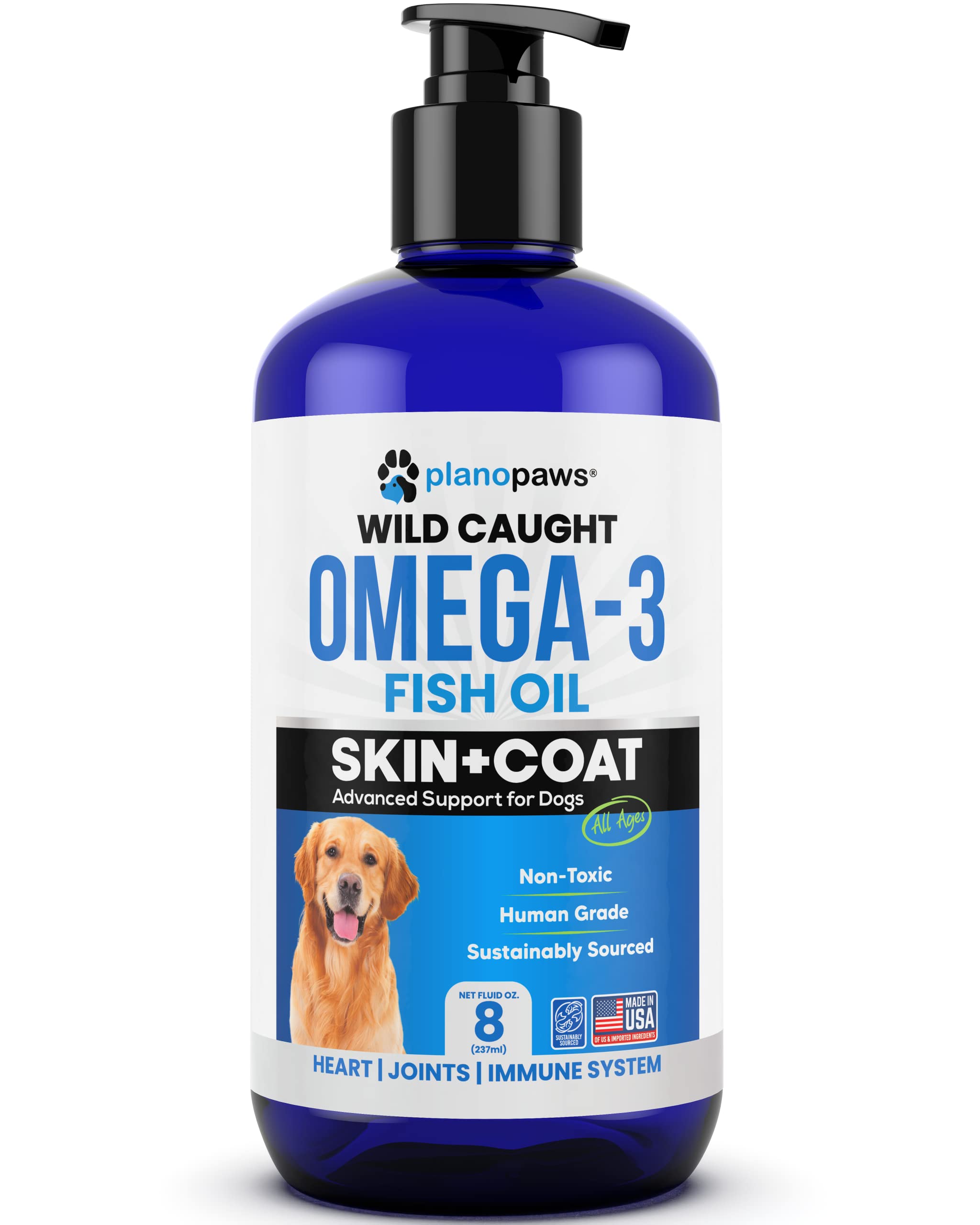 Plano Paws label highlights DHA and EPA benefits.