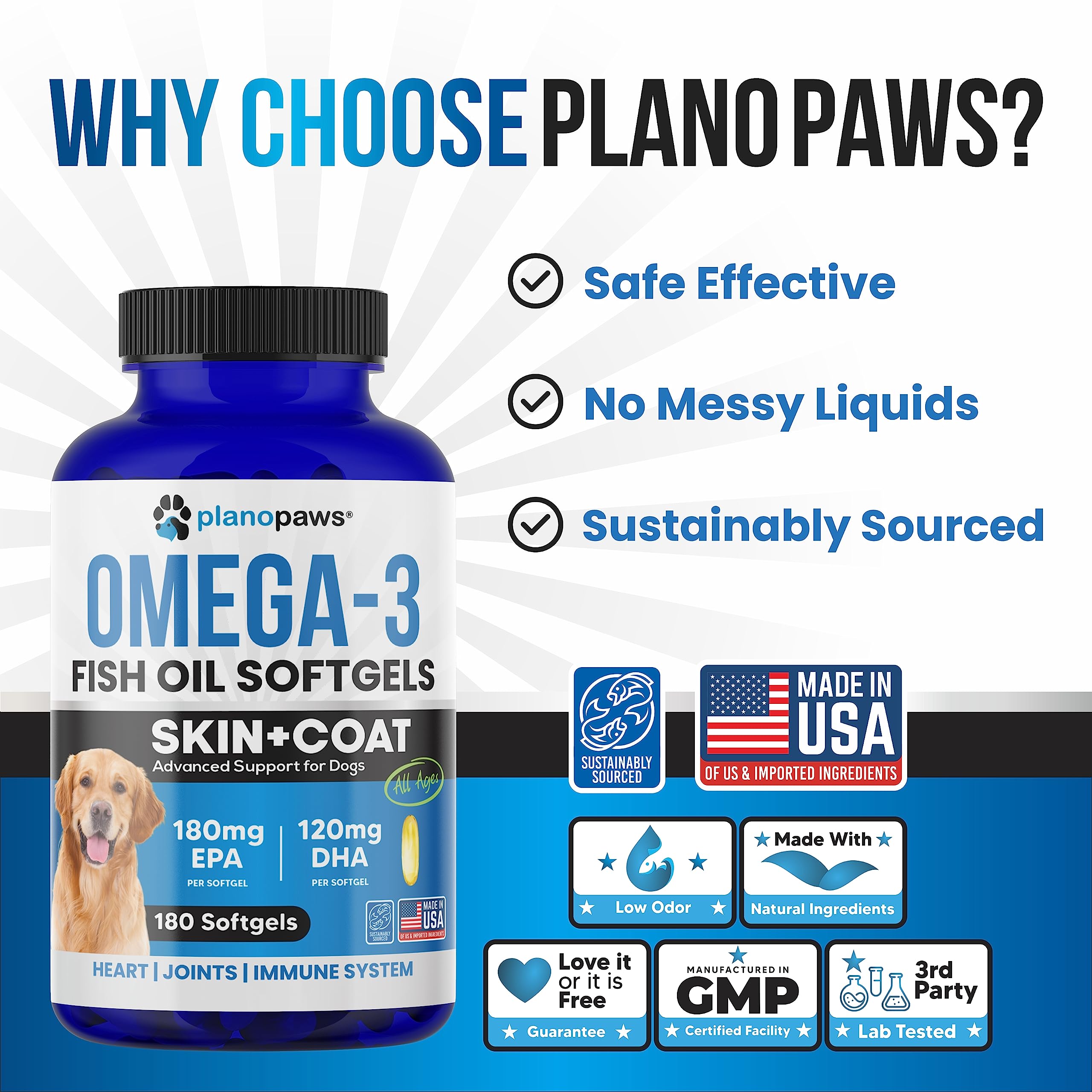 Planopaws low-odor fish oil, convenient for households with dogs.