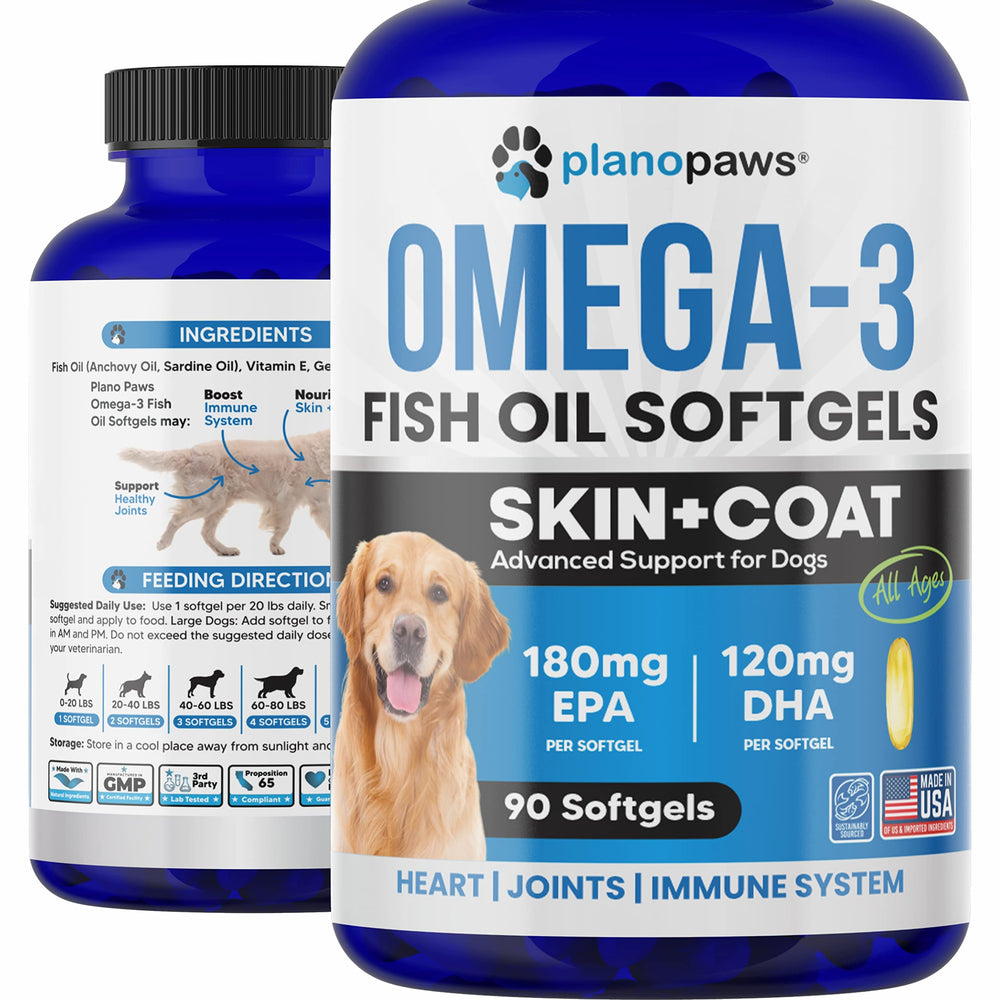 Planopaws Omega-3 dog oil bottle for easy daily dosing and skin support