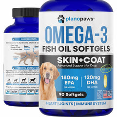 Planopaws Omega-3 dog oil bottle for easy daily dosing and skin support