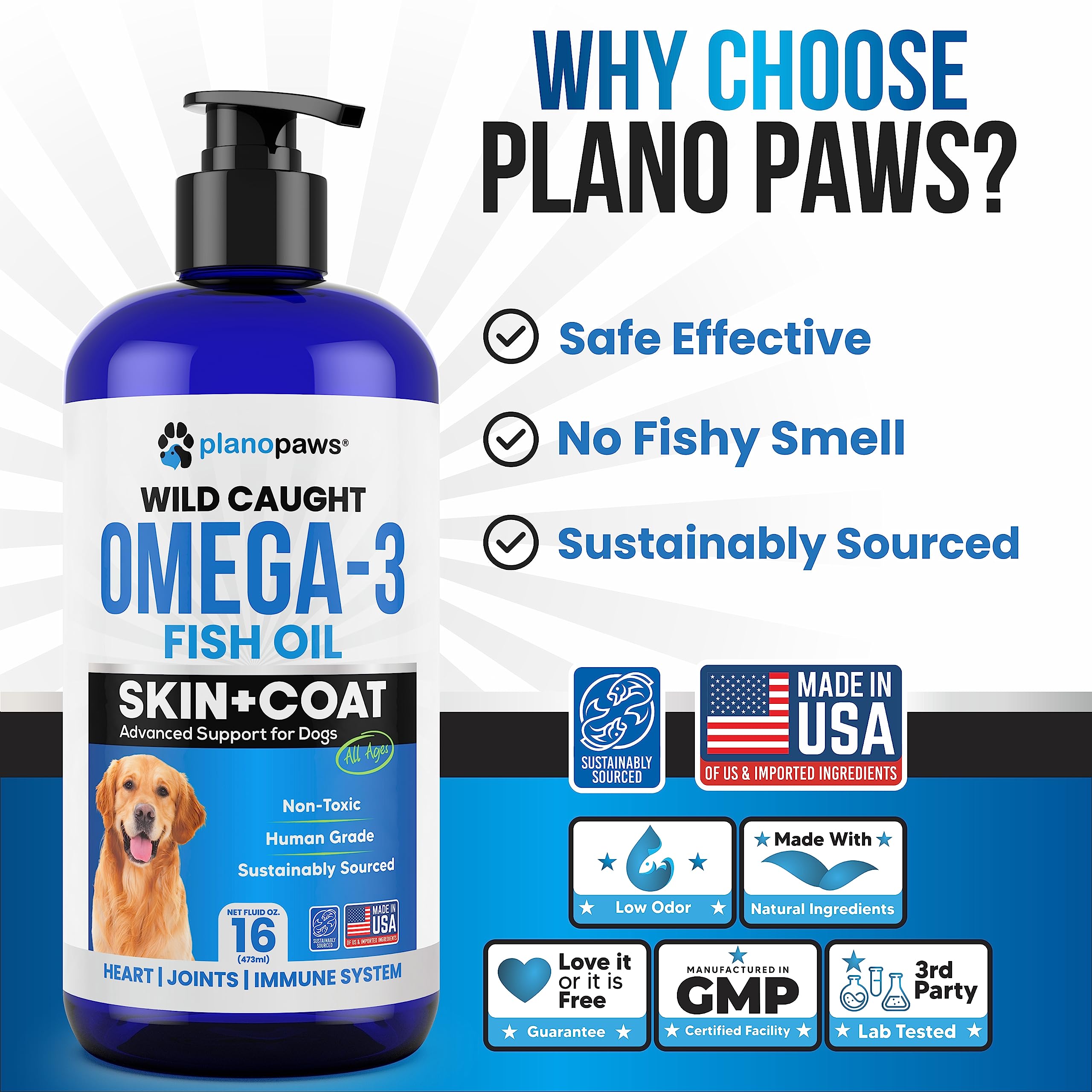 Planopaws Omega 3 for Dogs dispensing on food dish demonstrates simple meal integration