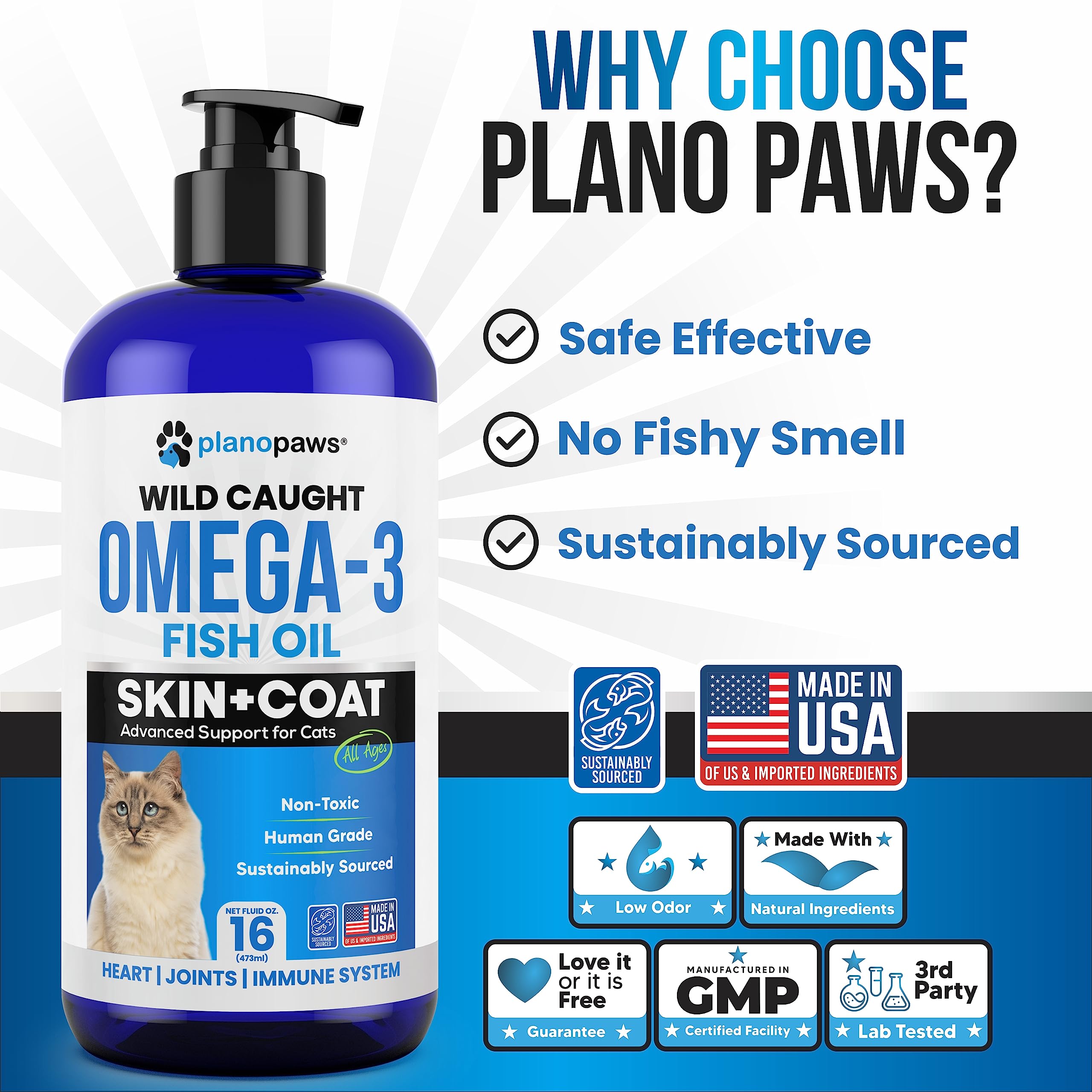 Planopaws Omega 3 for cats promotes a healthy coat shine