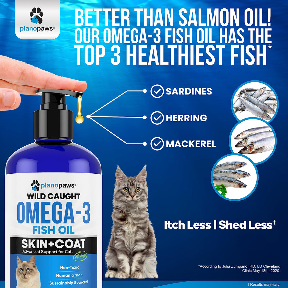Planopaws Omega 3 cat pump-dispense demonstrates simple daily dosing.