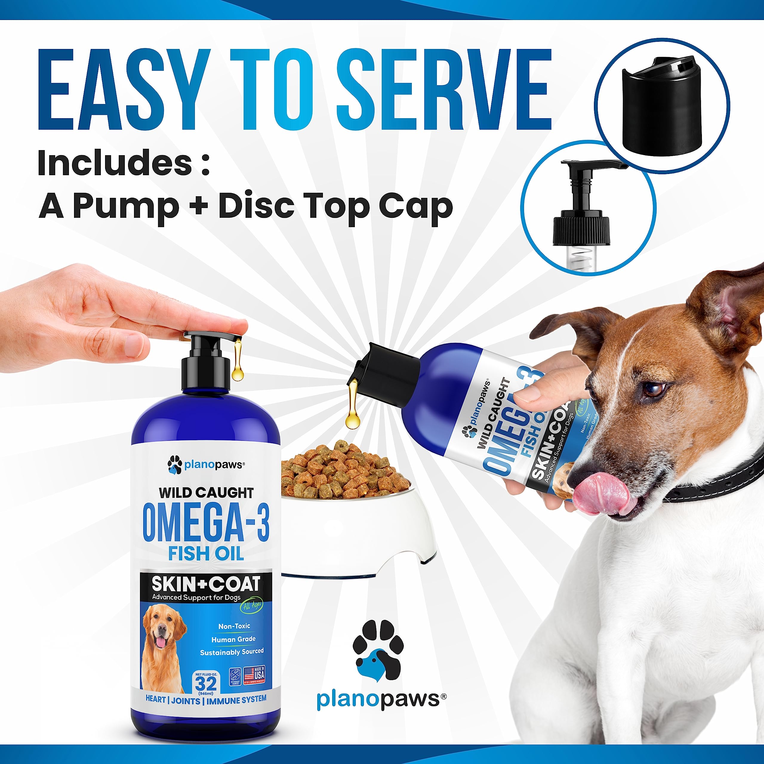 Planopaws Omega 3 dog coat image suggests shine and smoothness with regular use