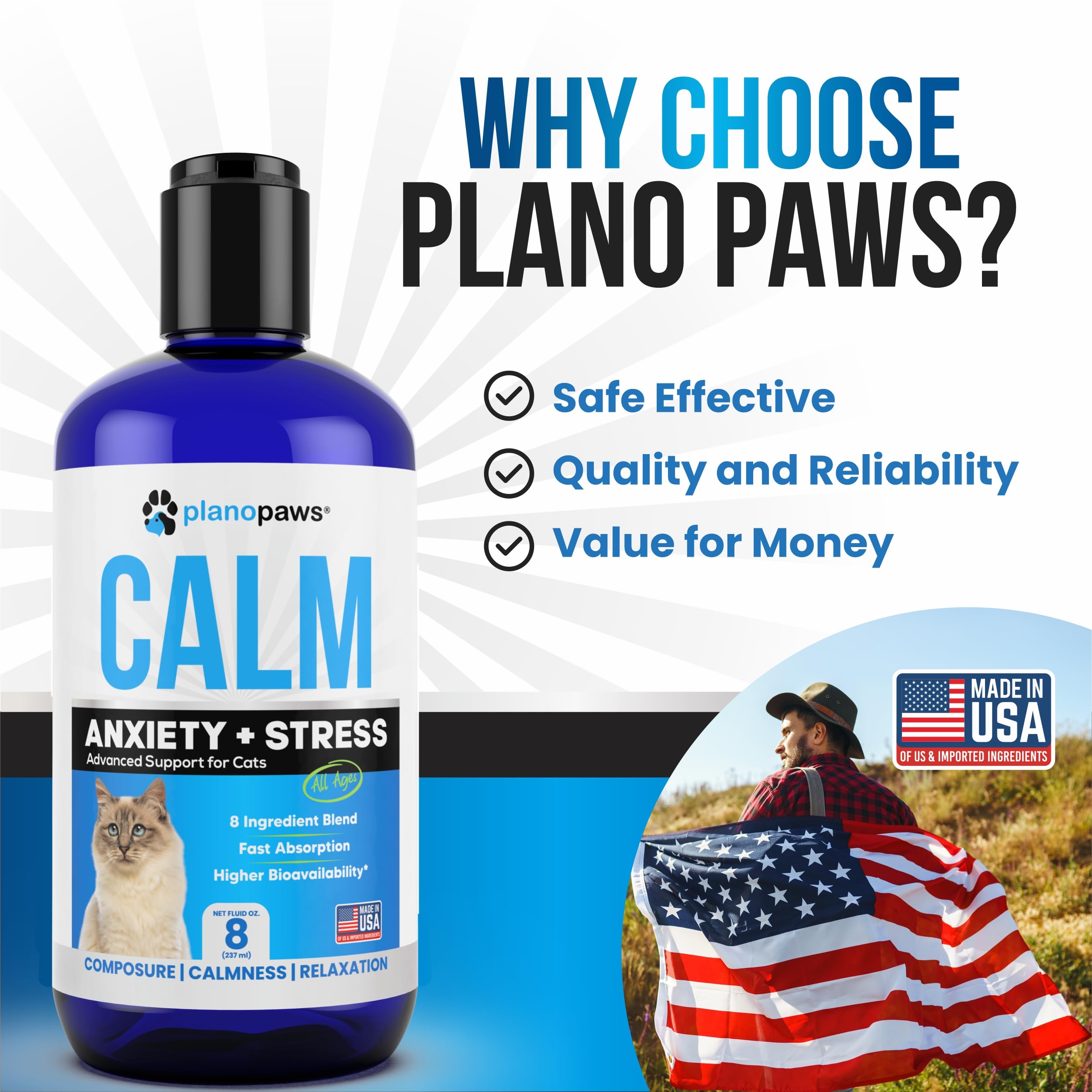 Planopaws organic hemp oil cat bottle focuses on natural anxiety relief ingredients.