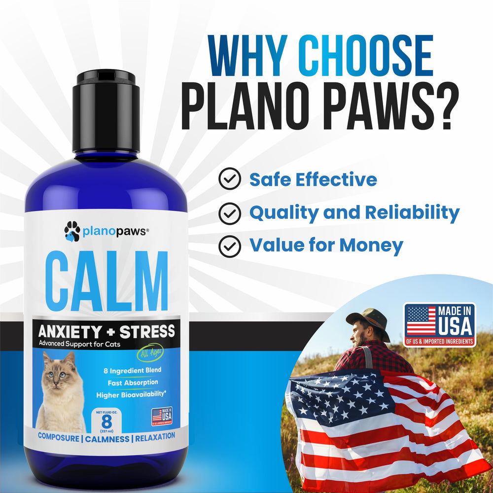 Planopaws organic hemp oil cat bottle focuses on natural anxiety relief ingredients.