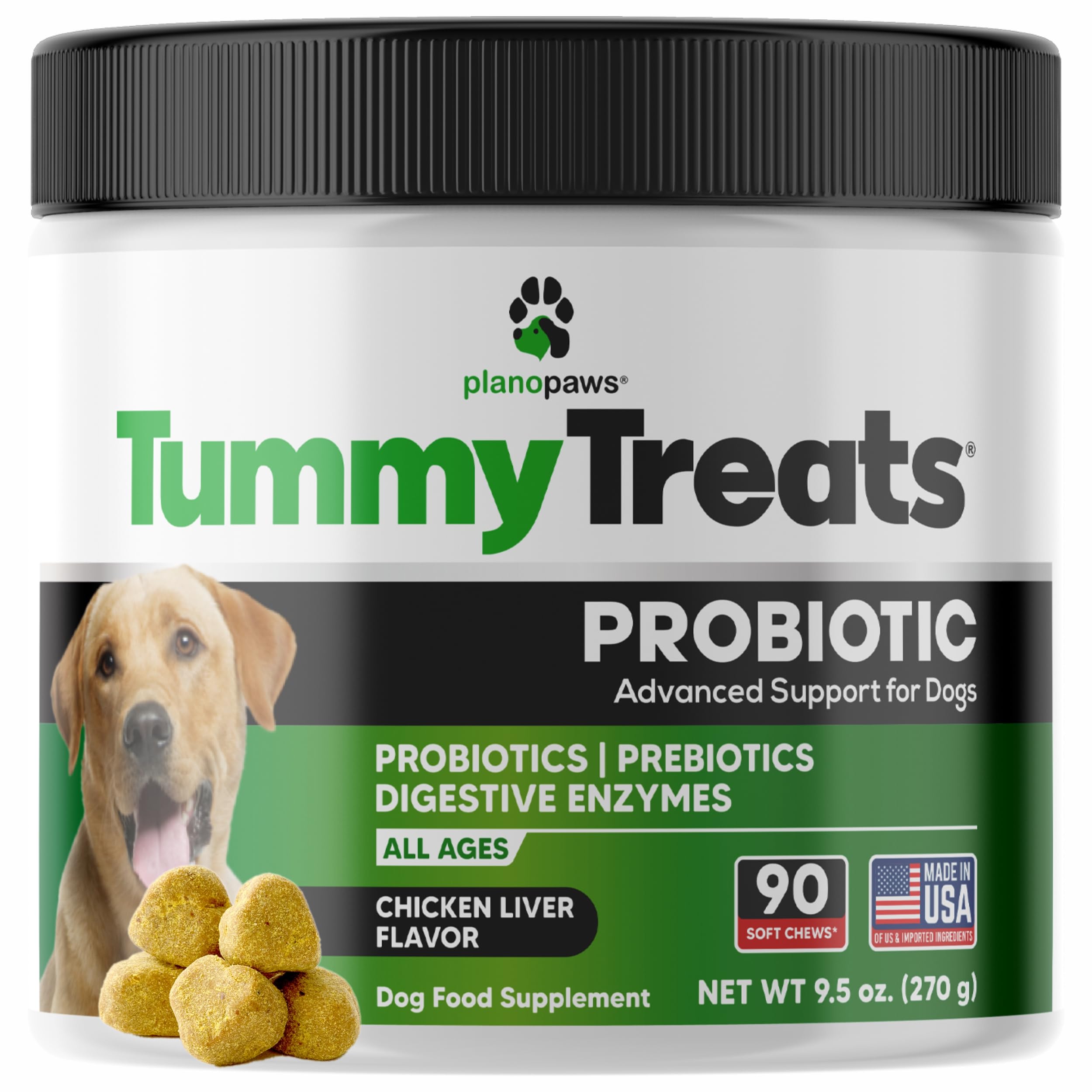 Planopaws Probiotics for Dogs packaging promotes digestive balance