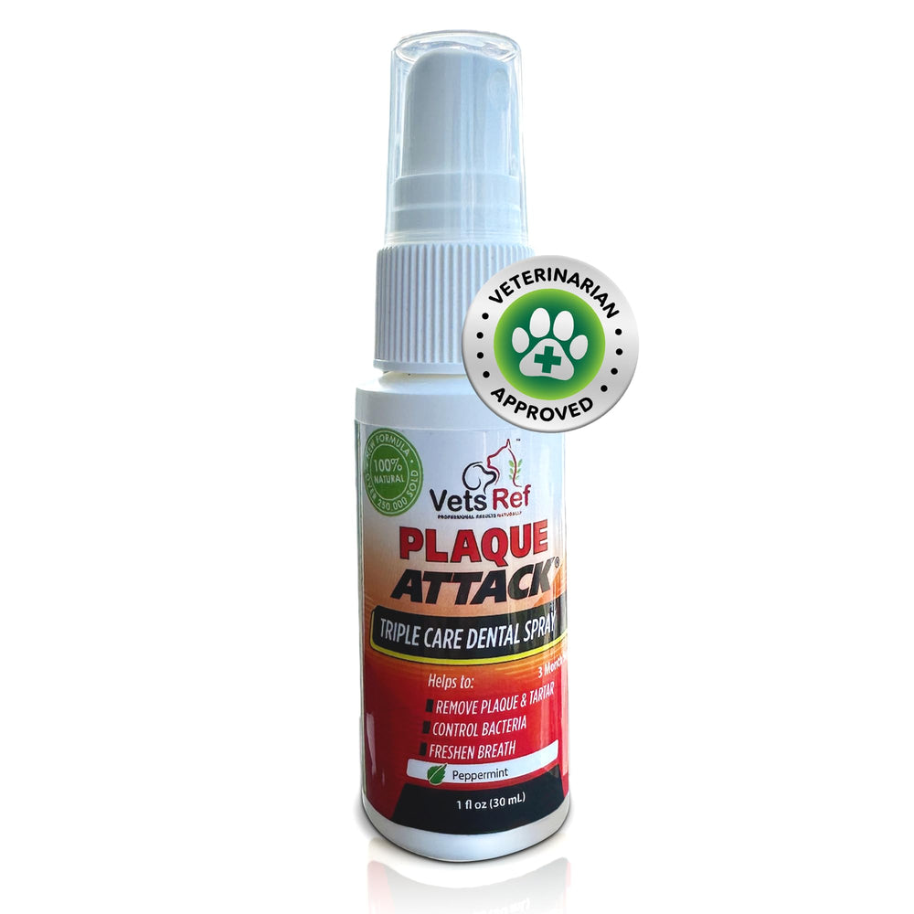 Plaque Attack Pet Dental Spray bottle ready for quick fresh breath in pets