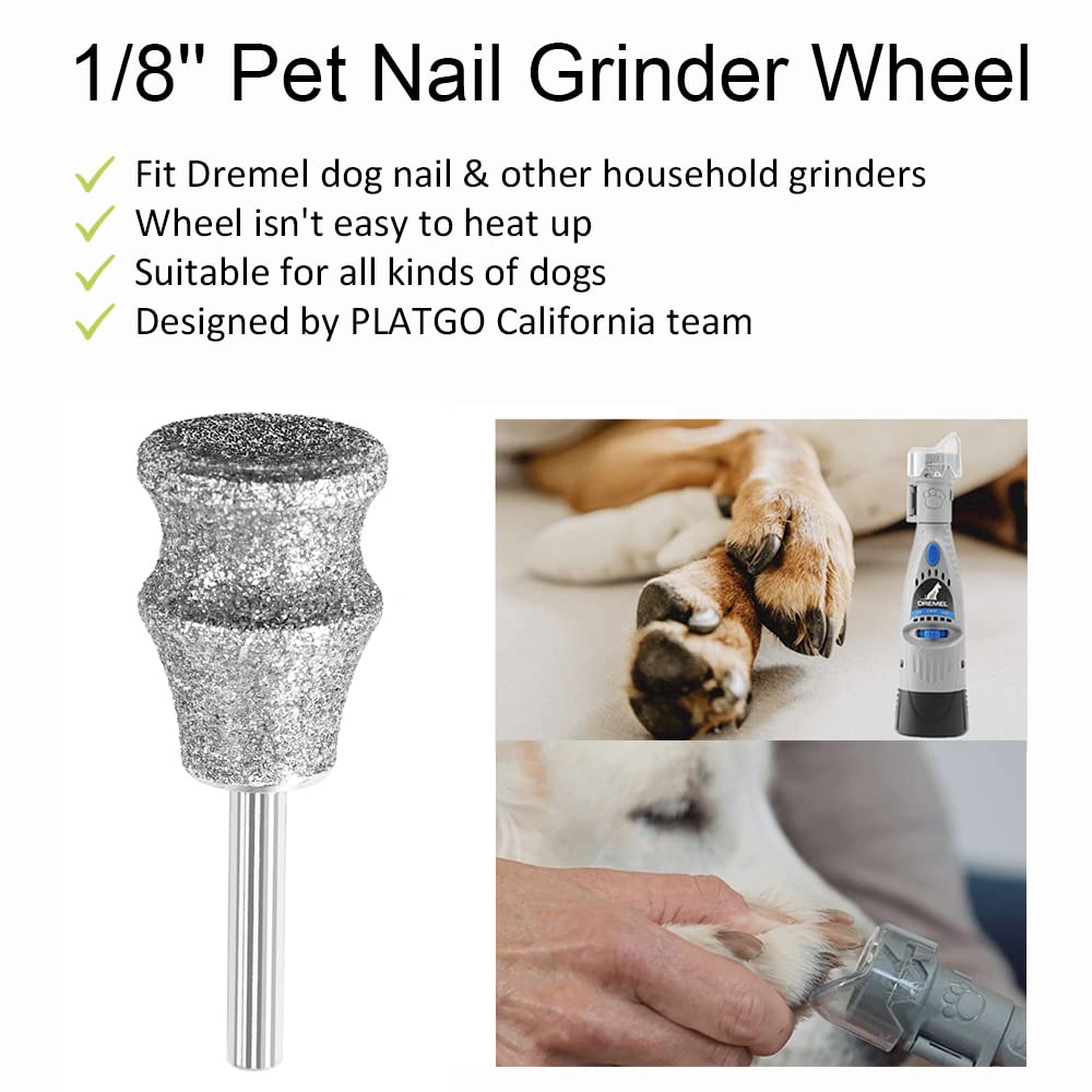 PLATGO grinding head in action on a dog's nail showing multi-surface design