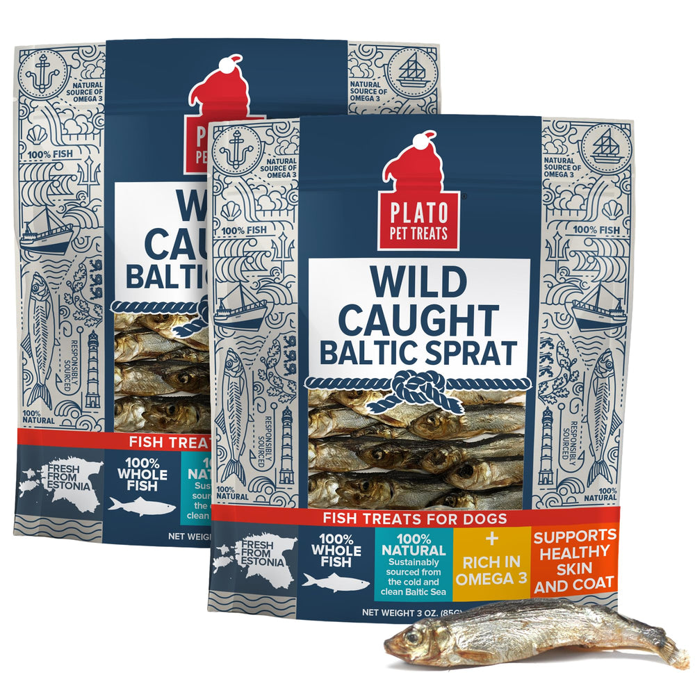 Plato air-dried fish treats show whole Baltic Sprat for tasty rewards.