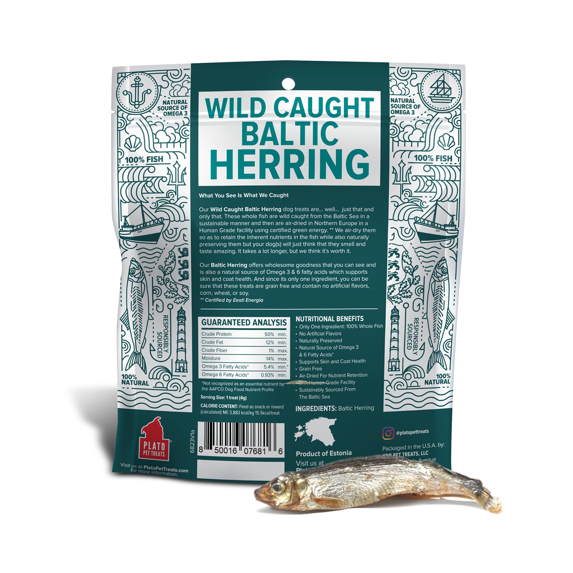 PLATO whole Baltic herring close-up showing single-ingredient nutrition