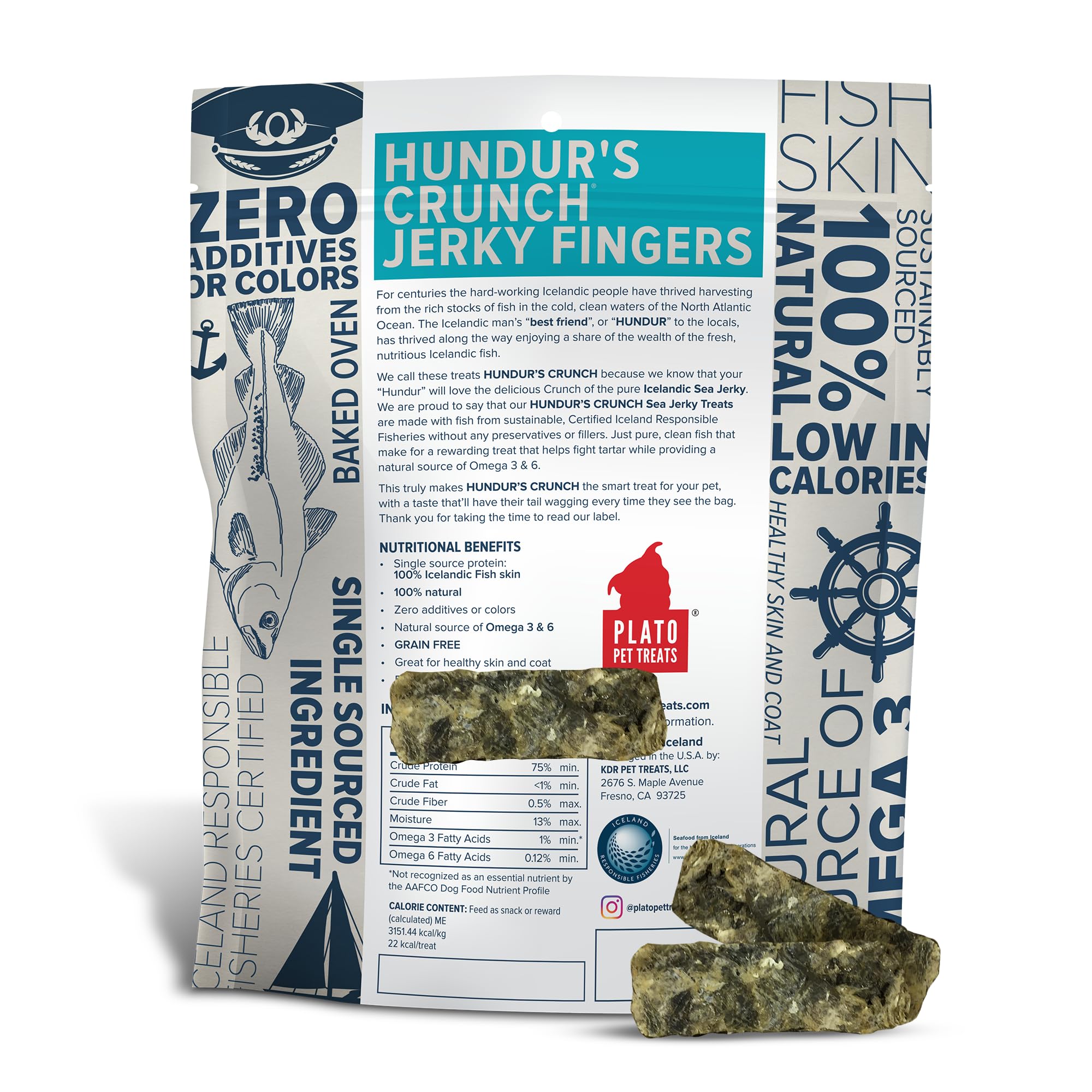 PLATO Hundur's Crunch Jerky Fingers air-dried cod skin for dogs