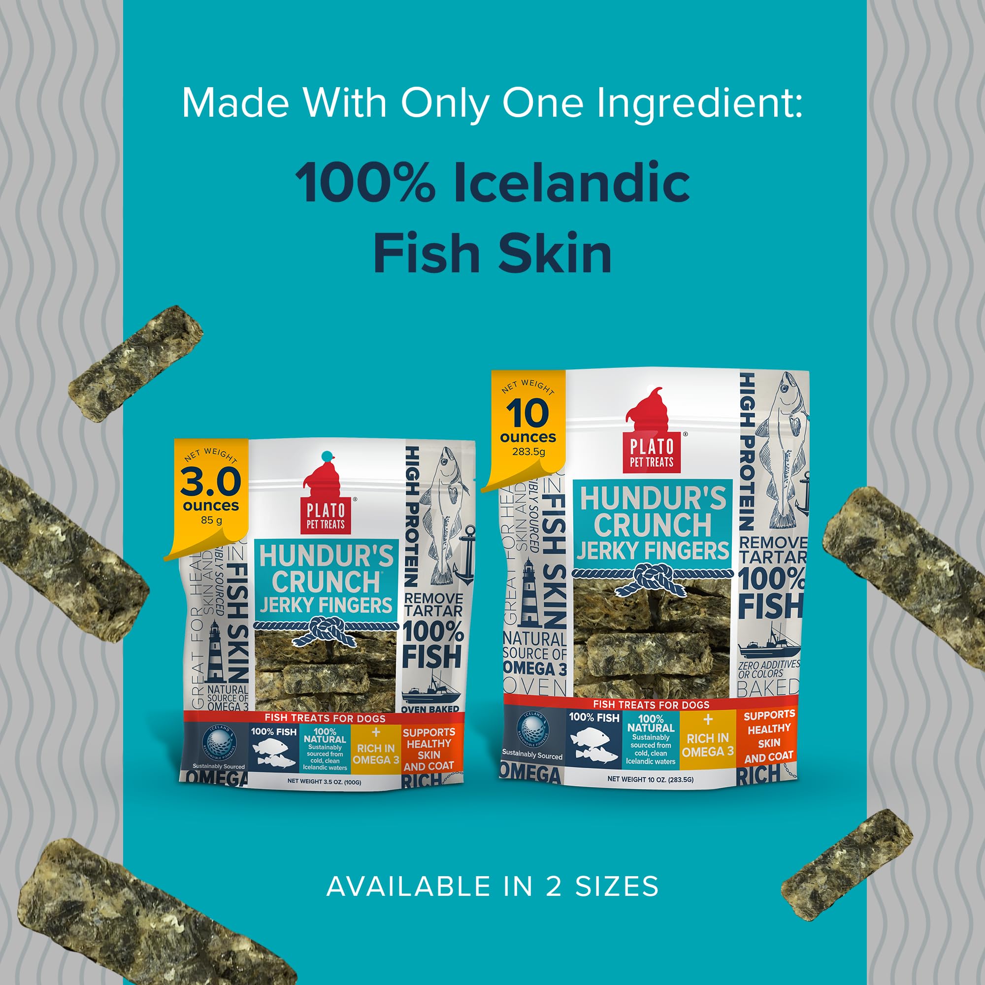 PLATO Hundur's Crunch Jerky Fingers supports tartar reduction for dogs